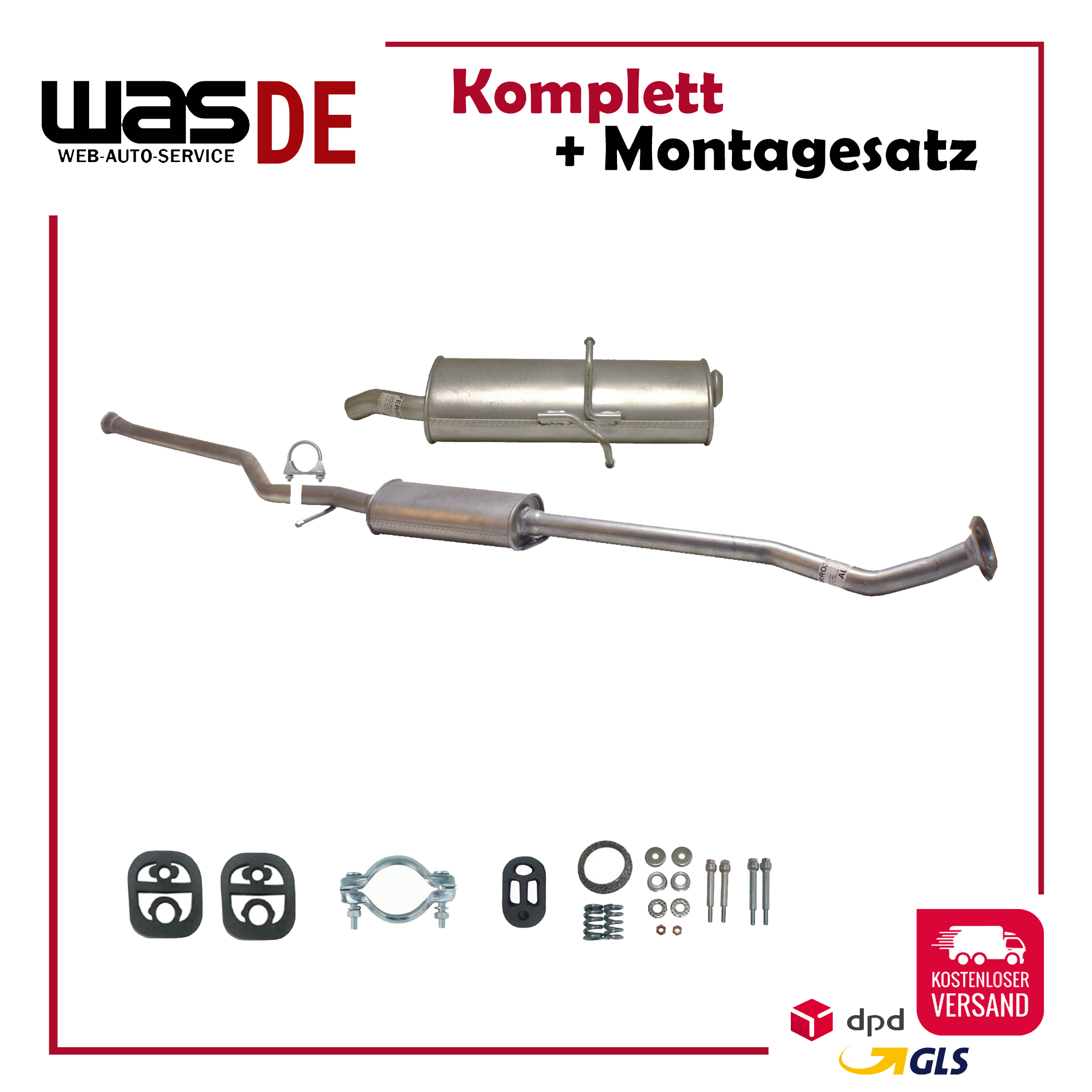 End- und Mittelschalldämpfer Satz für Citroën Berlingo (1.1 / 1.4 / 1.6) Bj. ab 2003 – 60–109 PS